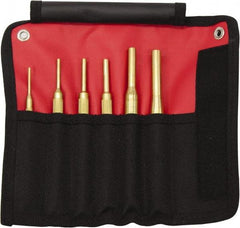 Mayhew - 12 Piece, 1/16 to 1/2", Pin Punch Set - Round Shank, Brass, Comes in Kit Bag - Best Tool & Supply