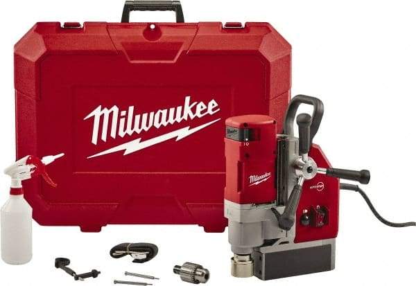 Milwaukee Tool - 1-5/8" Chuck, 5.125" Travel, Portable Electromagnetic Drill Press - 470-730 RPM, 13 Amps, 2.3 hp, 1750 Watts - Best Tool & Supply