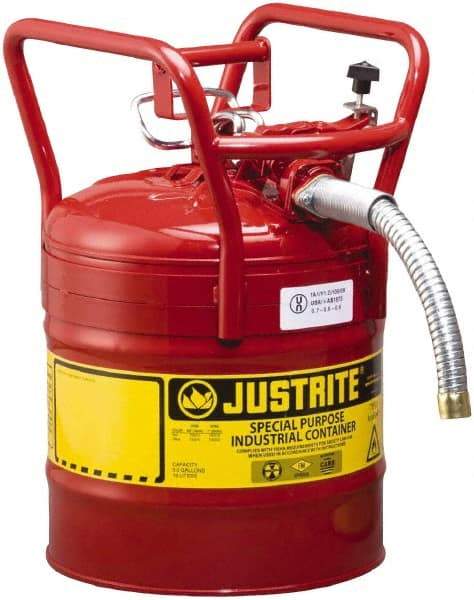 Justrite - 5 Gal Brass Type II DOT Safety Can - 17-1/2" High x 11-3/4" Diam, Red - Best Tool & Supply