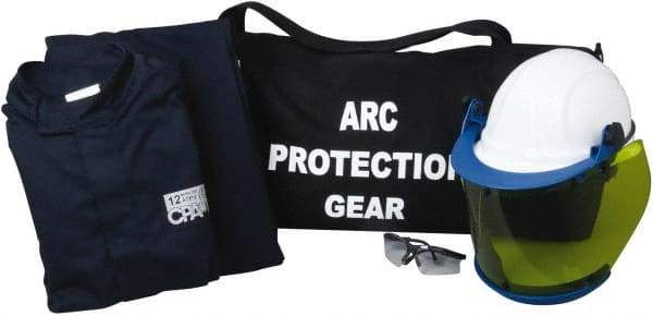 PRO-SAFE - Size XL, 4 HRC, Arc Flash Clothing Kit - 43 cal per Sq cm, Hard Cap, Hood, Face Shield, 35" Jacket, Bib Overalls, with Gear Bag - Best Tool & Supply