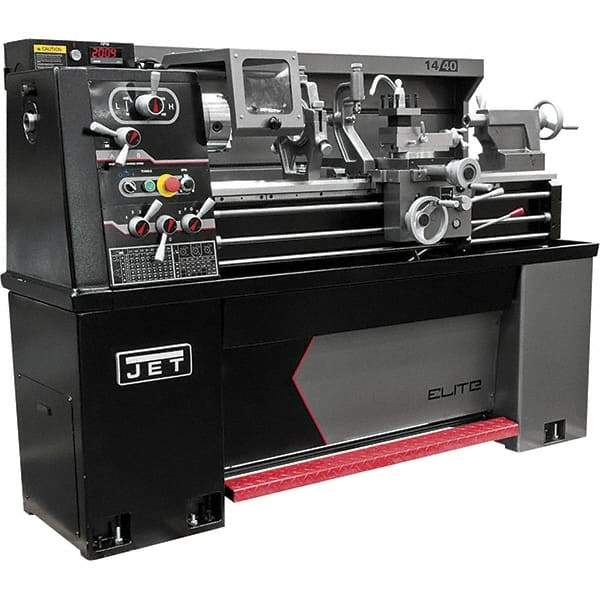 Jet - 14" Swing, 40" Between Centers, 230 Volt, Single Phase Engine Lathe - 5MT Taper, 3 hp, 30 to 2,200 RPM, 1-1/2" Bore Diam, 30" Deep x 58" High x 77" Long - Best Tool & Supply