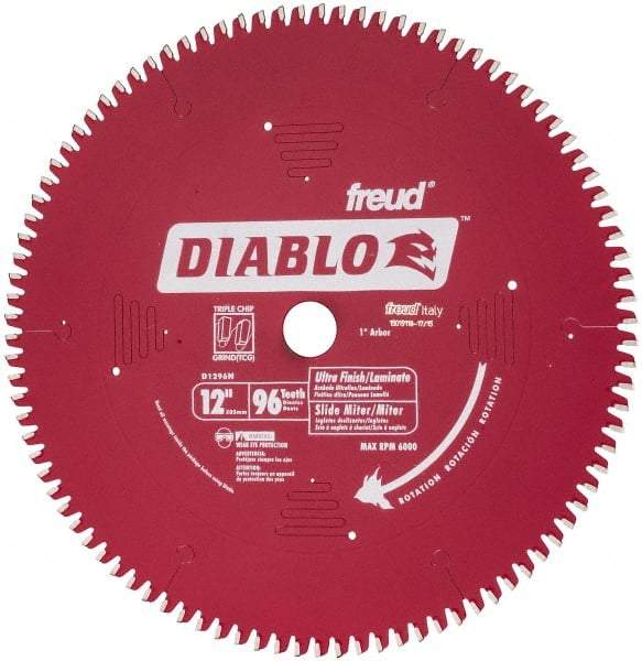 Freud - 12" Diam, 1" Arbor Hole Diam, 96 Tooth Wet & Dry Cut Saw Blade - Carbide-Tipped, Standard Round Arbor - Best Tool & Supply