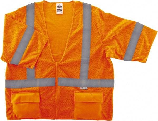 Ergodyne - Size S/M High Visibility Orange Mesh General Purpose Vest - 36 to 44" Chest, ANSI/ISEA 107, Zipper Closure, 3 Pockets, Polyester - Best Tool & Supply