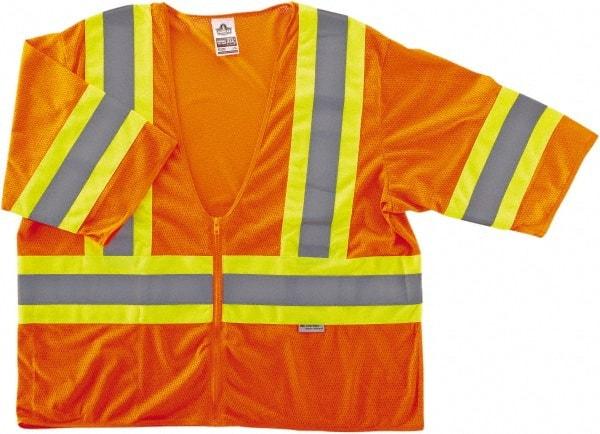 Ergodyne - Size S/M High Visibility Orange Mesh General Purpose Vest - 36 to 44" Chest, ANSI/ISEA 107, Zipper Closure, 1 Pocket, Polyester - Best Tool & Supply