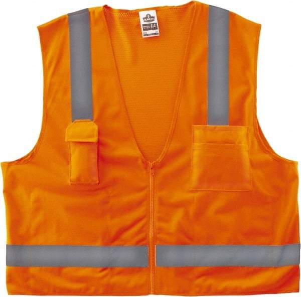 Ergodyne - Size S/M High Visibility Orange Mesh/Solid Surveyor's Vest - 36 to 44" Chest, ANSI/ISEA 107, Zipper Closure, 4 Pockets, Polyester - Best Tool & Supply