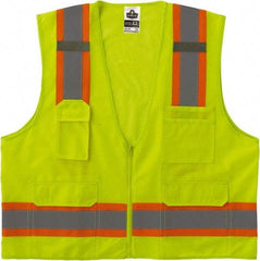 Ergodyne - Size S/M High Visibility Lime Mesh/Solid Surveyor's Vest - 36 to 44" Chest, ANSI/ISEA 107, Zipper Closure, 6 Pockets, Polyester - Best Tool & Supply