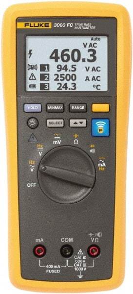 Fluke - FLK-3000 FC, CAT IV, CAT III, 1,000 VAC/VDC, Digital True RMS Auto Ranging Manual Ranging Wireless Multimeter - 50 Ohm, Measures Voltage, Capacitance, Current, Frequency, Resistance - Best Tool & Supply