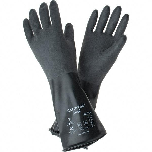 Ansell - 14 mil Thick, Chemical Resistant Gloves - SZ 7 14"14ML BLK 1/PR CHEM-TEK RGH FIN CHEM GLV - Best Tool & Supply