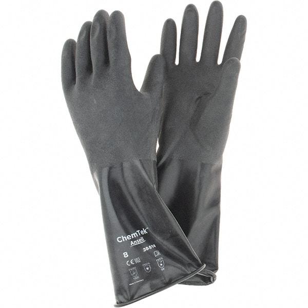 Ansell - 14 mil Thick, Chemical Resistant Gloves - SZ 8 14"14ML BLK 1/PR CHEM-TEK RGH FIN CHEM GLV - Best Tool & Supply