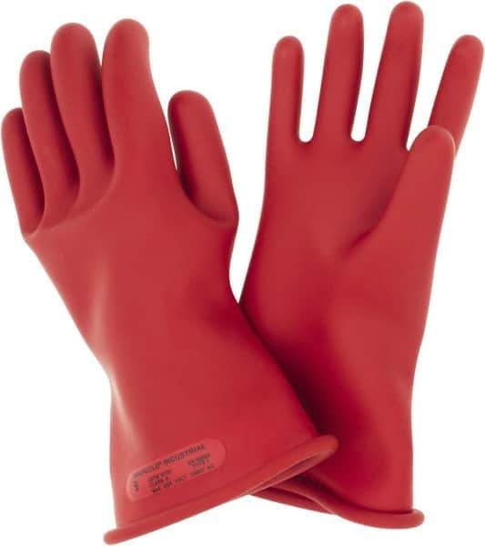 Ansell - Class 0, Size 9, 11" Long, Rubber Lineman's Glove - 5,000 AC Max Use Voltage, 1,000 AC Test Voltage, Red, ASTM D120 - Best Tool & Supply