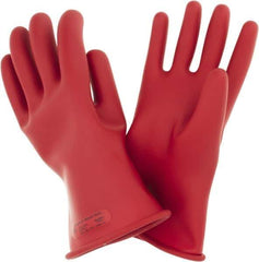 Ansell - Class 0, Size 10, 11" Long, Rubber Lineman's Glove - 5,000 AC Max Use Voltage, 1,000 AC Test Voltage, Red, ASTM D120 - Best Tool & Supply