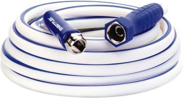 Legacy - 25' Long Marine/RV Hose - 1/2" Diam, 3/4" GHT, Hi-Tec Polymer, 150 psi, All Season, White with Blue Stripe - Best Tool & Supply