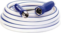 Legacy - 25' Long Marine/RV Hose - 5/8" Diam, 3/4" GHT, Hi-Tec Polymer, 150 psi, All Season, White with Blue Stripe - Best Tool & Supply