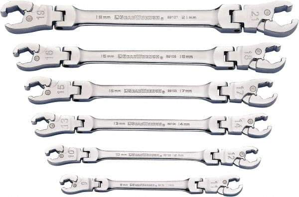 GearWrench - 6 Piece, 9mm to 21mm, Flare Nut Wrench Set - Metric Measurement Standard, Chrome Finish - Best Tool & Supply