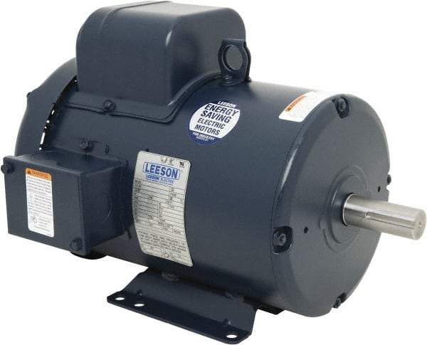 Leeson - 5 Max hp, 3,600 Max RPM, Capacitor Start Electric AC DC Motor - 230 V Input, Single Phase, 184T Frame, 1-1/8" Shaft Diam, Rigid Base Mount, TEFC Enclosure - Best Tool & Supply