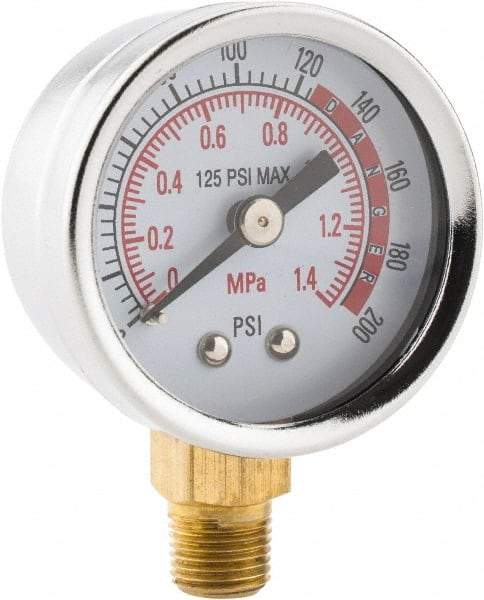 PRO-SOURCE - 1-1/2" Dial, 1/8 Thread, 0-200 Scale Range, Pressure Gauge - Lower Connection Mount - Best Tool & Supply