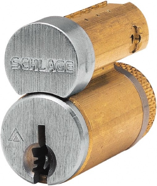 6, 7 Pin J Keyway Core Cylinder Small Format IC Steel & Brass, Satin Chrome Finish