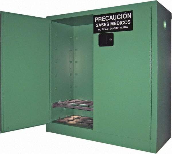 Securall Cabinets - 2 Door, Green Steel Standard Safety Cabinet for Flammable and Combustible Liquids - 44" High x 43" Wide x 18" Deep, Manual Closing Door, 3 Point Key Lock, D, E Cylinder Capacity - Best Tool & Supply