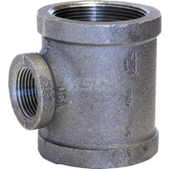 Black Tee: 1-1/4 x 1-1/4 x 2″, 150 psi, Threaded Malleable Iron, Galvanized Finish, Class 150