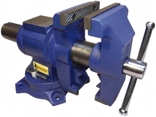 Interstate - 5" Jaw Width x 4-15/16" Jaw Opening Capacity, 2.64" Throat Depth, Bench & Pipe Combination Vise - 19/32 to 2.52" Pipe Capacity, Swivel Base, Bolt Down Attachment, Cast Iron - Best Tool & Supply