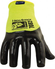 Cut & Puncture-Resistant Gloves: Size XL, ANSI Cut A9, ANSI Puncture 4, Polyvinylchloride, Cotton Black & Yellow, 9″ OAL, Palm, Fingers & Knuckles Coated, SuperFabric Lined, Needlestick Protection
