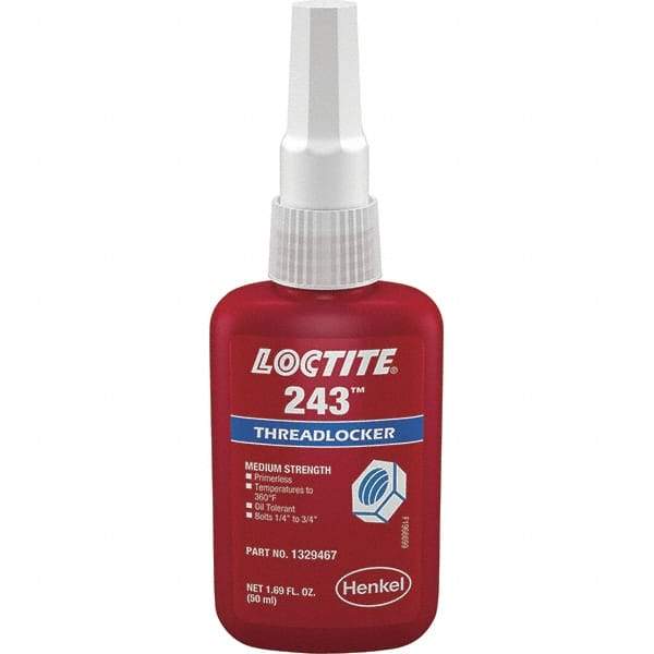 Loctite - 50 mL Bottle, Blue, Medium Strength Liquid Threadlocker - Series 243, 24 hr Full Cure Time, Hand Tool Removal - Best Tool & Supply