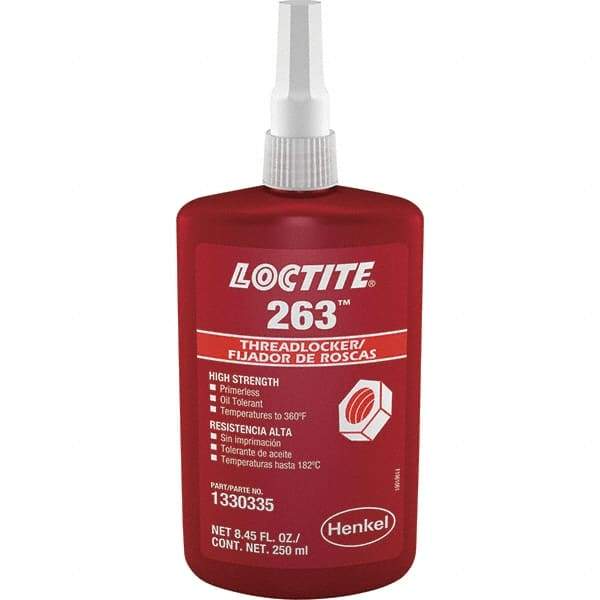 Loctite - 250 mL Bottle, Red, High Strength Liquid Threadlocker - Series 263, 24 hr Full Cure Time, Hand Tool, Heat Removal - Best Tool & Supply