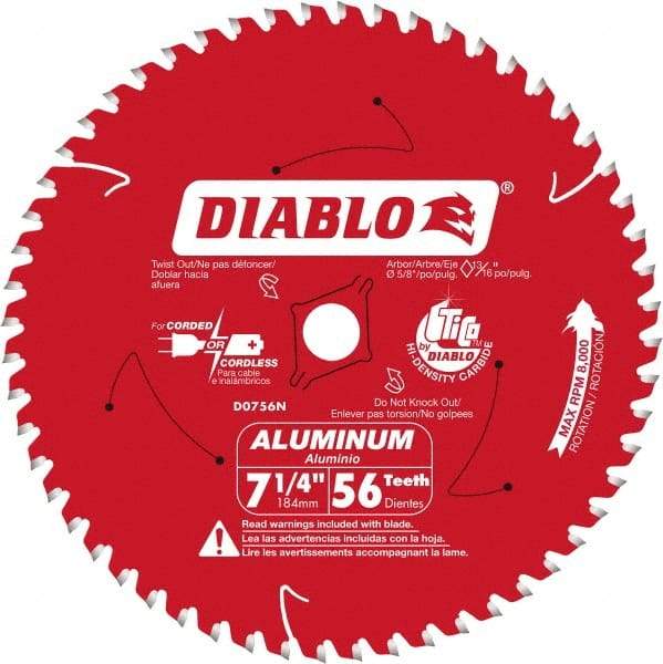 Freud - 7-1/4" Diam, 5/8" Arbor Hole Diam, 56 Tooth Wet & Dry Cut Saw Blade - Carbide-Tipped, Burr-Free Action, Standard Round Arbor - Best Tool & Supply