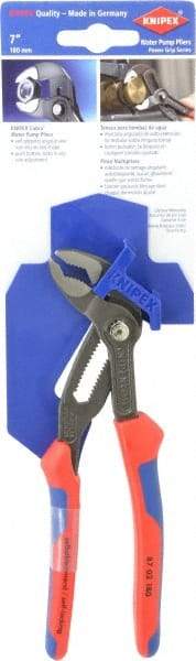 Knipex - 7-1/4" OAL, 1-1/2" Max Capacity, 18 Position Water Pump Tongue & Groove Pliers - Self Grip V-Jaws, Ergo Dual Component Handles - Best Tool & Supply