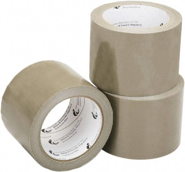 Ability One - 2" x 60 Yd Tan Hot Melt Adhesive Sealing Tape - Polypropylene Film Backing, 2.2 mil Thick, Series Industrial Grade - Best Tool & Supply