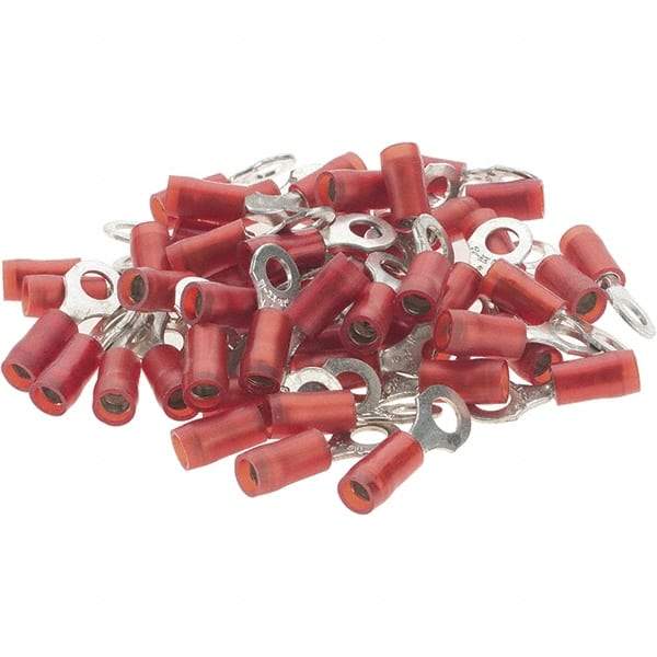 Value Collection - 22-18 AWG Partially Insulated Crimp Connection D Shaped Ring Terminal - #8 Stud, Tin Plated Copper Contact - Best Tool & Supply