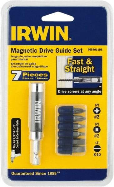 Irwin - 7 Piece, 1/4" Drive Screwdriver Drive Guide Set - #2 Phillips, 0.05 to 1/4" Hex, 1.27 to 10mm Hex, #1 & #2 Square Recess - Best Tool & Supply