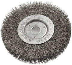 Weiler - 6" OD, 3/4" Arbor Hole, Crimped Steel Wheel Brush - 1/2" Face Width, 1-7/16" Trim Length, 0.0118" Filament Diam, 6,000 RPM - Best Tool & Supply