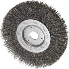 Weiler - 6" OD, 3/4" Arbor Hole, Crimped Wheel Brush - 1/2" Face Width, 1-7/16" Trim Length, 0.014" Filament Diam, 6,000 RPM - Best Tool & Supply