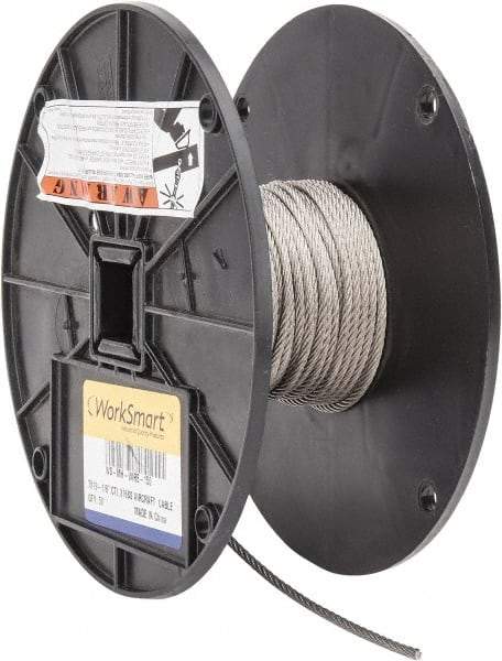 Value Collection - 50' Long, 1/8" Diam, Aircraft Cable - 1,780 Lb Breaking Strength, Material Grade 316, 7 x 19 Strand Core - Best Tool & Supply