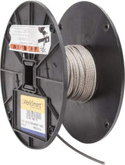 Value Collection - 50' Long, 1/8" Diam, Aircraft Cable - 1,780 Lb Breaking Strength, Material Grade 316, 7 x 19 Strand Core - Best Tool & Supply