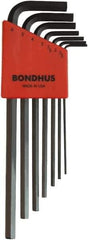 Bondhus - 7 Piece L-Key Ball End Hex Key Set - Hex Range 1.5 to 6mm, 8-3/4" OAL, Protanium High Torque Steel - Best Tool & Supply