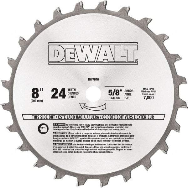 DeWALT - 8" Diam, 5/8" Arbor Hole Diam, 24 Tooth Wet & Dry Cut Saw Blade - Tungsten Carbide-Tipped, Standard Round Arbor - Best Tool & Supply