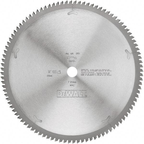 DeWALT - 14" Diam, 1" Arbor Hole Diam, 100 Tooth Wet & Dry Cut Saw Blade - Tungsten Carbide-Tipped, Standard Round Arbor - Best Tool & Supply