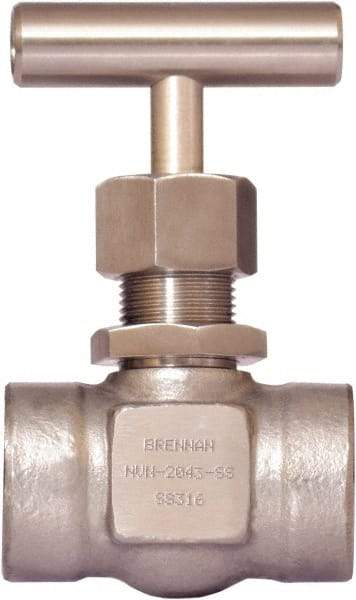 Brennan - 3/4" Pipe, Straight Needle Valve - PTFE Seal, Tube Ends, Stainless Steel Valve, 6,000 Max psi - Best Tool & Supply