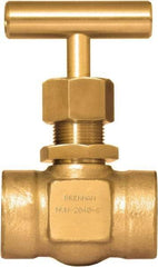 Brennan - 1/2" Pipe, Straight Needle Valve - PTFE Seal, NPT Ends, Brass Valve, 3,000 Max psi - Best Tool & Supply