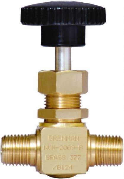 Brennan - 1/4" Pipe, Straight Needle Valve - PTFE Seal, NPT Ends, Brass Valve, 3,000 Max psi - Best Tool & Supply