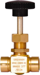 Brennan - 1/4" Pipe, Straight Needle Valve - PTFE Seal, NPT Ends, Brass Valve, 3,000 Max psi - Best Tool & Supply