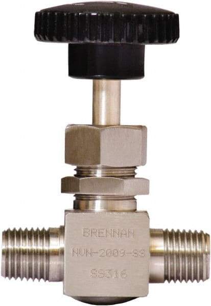 Brennan - 1/4" Pipe, Straight Needle Valve - PTFE Seal, NPT Ends, Stainless Steel Valve, 6,000 Max psi - Best Tool & Supply