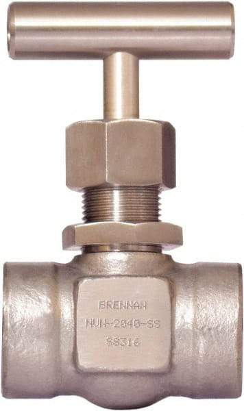 Brennan - 3/8" Pipe, Straight Needle Valve - PTFE Seal, NPT Ends, Stainless Steel Valve, 6,000 Max psi - Best Tool & Supply