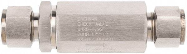 Brennan - 1/2" Stainless Steel Check Valve - Check Valve, Tube Ends, 6,000 WOG - Best Tool & Supply