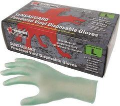 MCR Safety - Size L, 6-1/2 mil, Industrial Grade, Powdered Vinyl Disposable Gloves - 9-1/2" Long, Green, Smooth Rolled Cuffs, FDA Approved, Ambidextrous - Best Tool & Supply