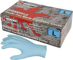 MCR Safety - Size 3XL, 4 mil, Industrial Grade, Powder Free Nitrile Disposable Gloves - 9-1/2" Long, Blue, Textured Rolled Cuffs, FDA Approved, Ambidextrous - Best Tool & Supply