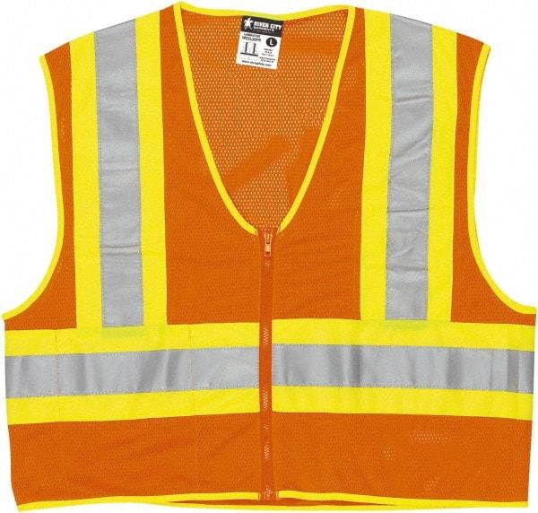 MCR Safety - Size XL Flame Resistant/Retardant Orange General Purpose Vest - 25.4" Chest, ANSI 107-2015, Nonconductive Zipper Closure, 2 Pockets, Polyester - Best Tool & Supply