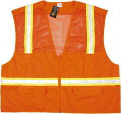 MCR Safety - Size XL High Visibility Orange Mesh Surveyor's Vest - 25.4" Chest, Zipper Closure, 6 Pockets, Polyester - Best Tool & Supply